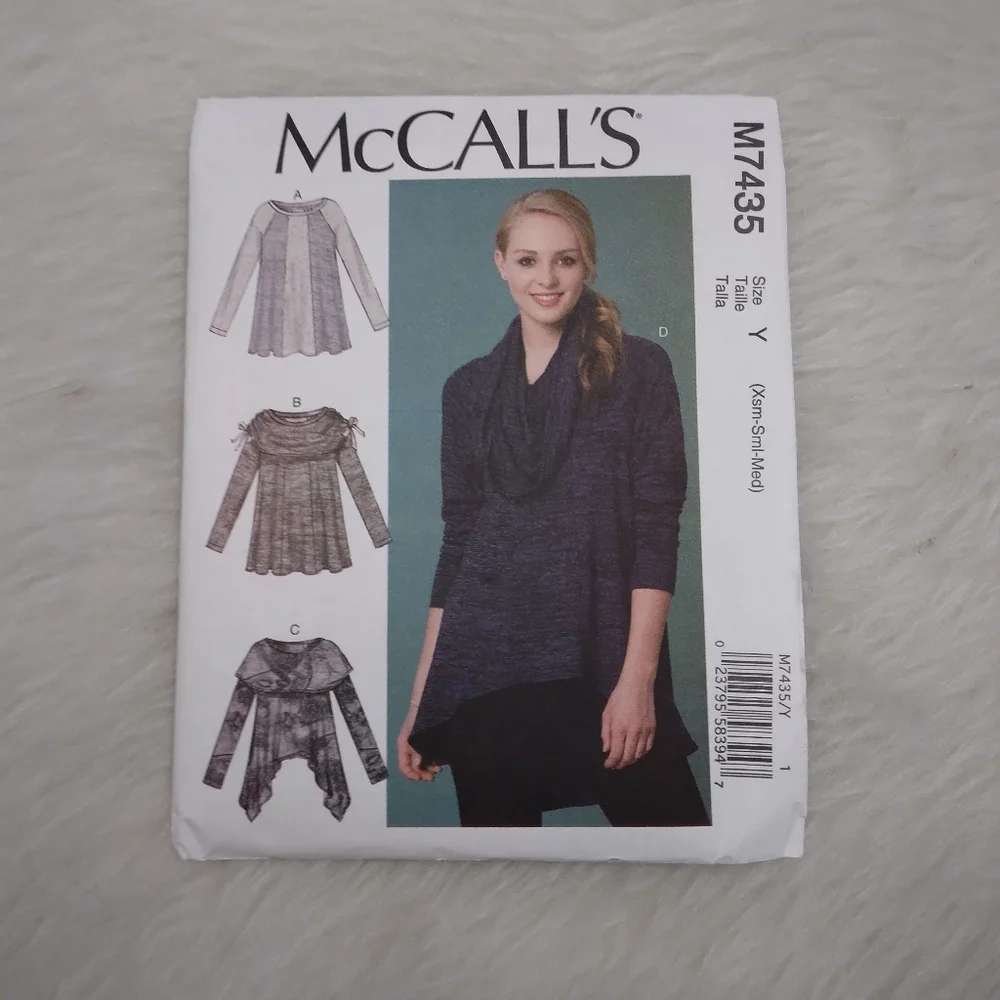MCCALL'S M7435 Sz XS-S-M Misses' Loose Fitting Tops W/ Neckline & Hem Variations